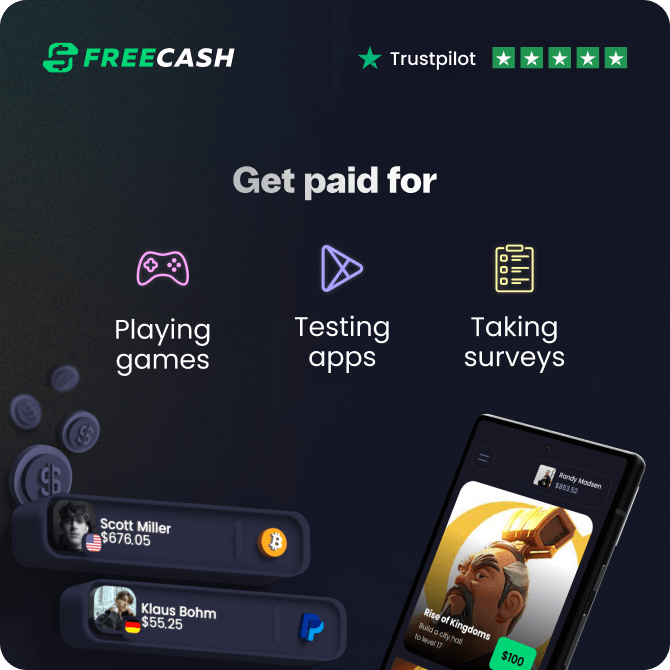 Freecash: Spiele und Umfragen. Verdiene bis zu 1.370€